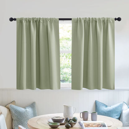 Picture of RYB HOME RV Curtains for Camper Windows - Soft Thermal Insulated Small Window Curtain Tiers for Cafe Kitchen Bedroom Basement Glass Door Window, W 42 x L 30 inches, Sage Green, 2 Panels