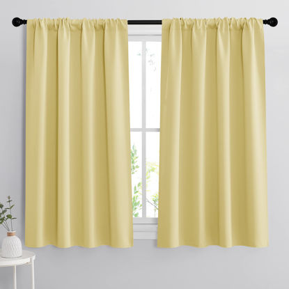 Picture of RYB HOME Blackout Curtains for Bedroom - Thermal Insulating Privacy Window Curtains for Kids Nursey Dining Bathroom Home Office Decor, Width 42 x Length 45 inches, Light Yellow, 2 Panels