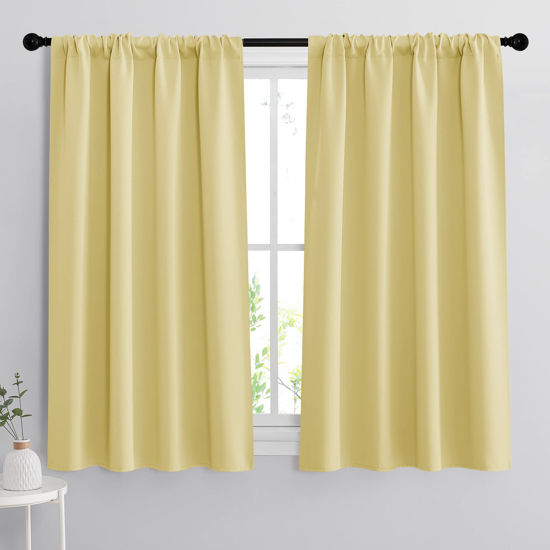 Picture of RYB HOME Blackout Curtains for Bedroom - Thermal Insulating Privacy Window Curtains for Kids Nursey Dining Bathroom Home Office Decor, Width 42 x Length 45 inches, Light Yellow, 2 Panels