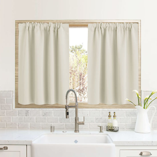Picture of RYB HOME RV Camper Door Window Curtains -Blackout Privacy Curtains & Drapes for Bathroom Bedroom Kitchen Portable Travel Trailer Small Window Decor, W 34 x L 24, Beige, 2 Panels