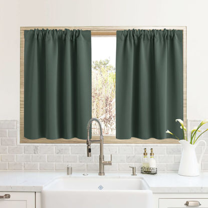 Picture of RYB HOME RV Camper Door Window Curtains -Blackout Privacy Curtains & Drapes for Bathroom Bedroom Kitchen Portable Travel Trailer Small Window Decor, W 34 x L 24, Dark Green, 2 Panels
