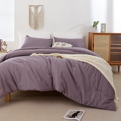 Picture of ROSGONIA Dusty Purple Comforter Set Queen, 3pcs (1 Boho Comforter & 2 Pillowcases) All Season Bedding Lightweight Bedspread Blanket Quilt Bed