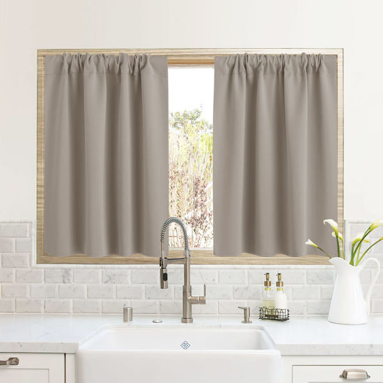 Picture of RYB HOME RV Camper Door Window Curtains -Blackout Privacy Curtains & Drapes for Bathroom Bedroom Kitchen Portable Travel Trailer Small Window Decor, W 34 x L 24, Sand, 2 Panels