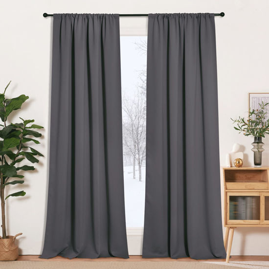 Picture of RYB HOME Grey Curtains Extra Long, Thermal Insulated Curtain Panels for Kitchen, Rod Pocket Room Darkening Privacy Large Window Curtains for Sliding Door, Grey, W52 x L120 inches, 2 Panels Set