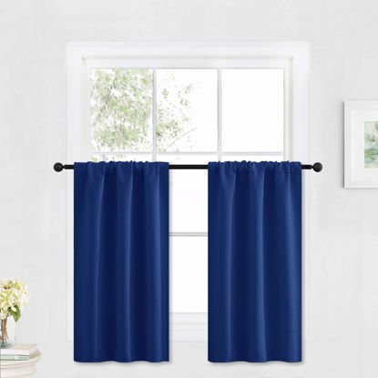 Picture of RYB HOME Bathroom Window Curtains - Super Soft Blackout Privacy Curtains for Baby Nursery Bedroom Basement Garege Workshop Kitchen Dining Living Room, W 29 x L 30, Marine Blue, 2 Pcs