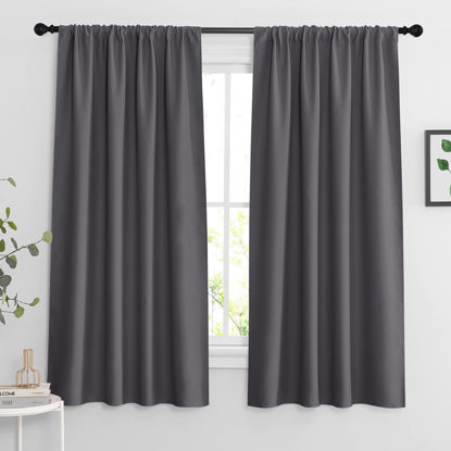 Picture of RYB HOME Blackout Curtains 63 inches Long - Energy Saving Insulation Large Window Curtain Blinds for Bedroom Living Room Dining Basement Home Office, W 62 x L 63 per Panel, Grey, 2 Pcs