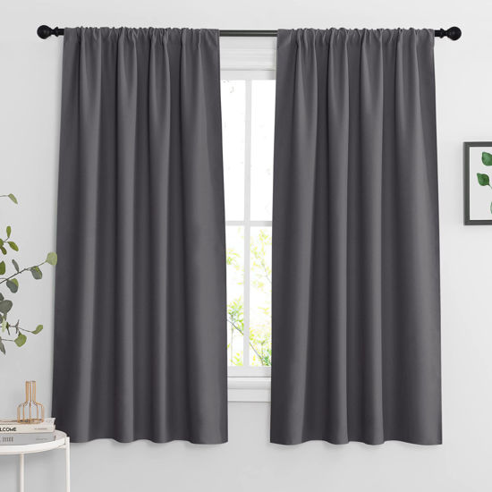 Picture of RYB HOME Blackout Curtains 63 inches Long - Energy Saving Insulation Large Window Curtain Blinds for Bedroom Living Room Dining Basement Home Office, W 62 x L 63 per Panel, Grey, 2 Pcs