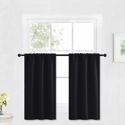 Picture of RYB HOME Short Blackout Curtains 2 Panels, Room Darkening Drapes for Girls Bedroom Heavy Duty Privacy Curtain Draperies for Bunk Bed Camper RV Bathroom, W29 x L 30 inches, Black