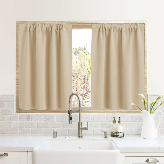 Picture of RYB HOME RV Camper Door Window Curtains -Blackout Privacy Curtains & Drapes for Bathroom Bedroom Kitchen Portable Travel Trailer Small Window Decor, W 34 x L 24, Biscotti Beige, 2 Panels