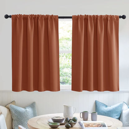 Picture of RYB HOME Bedroom Curtains Short - Blackout Privacy Energy Saving Curtains for RV Bunk Camper Bedroom Basement Kitchen Door Window Decor, 52" Width x 36" Length, Burnt Orange, 2 Pcs