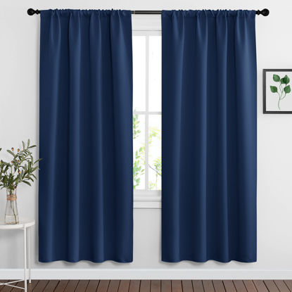 Picture of RYB HOME Blackout Curtains Pair - Countryside Portable Drapes with Rod Pocket Hanging Light Block Privacy Wall Panels for Foyer Entryway Bathroom Bedroom, W 42 x L 72 in, Navy Blue, 2 Pcs