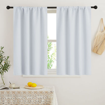 Picture of RYB HOME 45 inch Curtains for Kitchen Room Darkening Privacy Mini Curtain for RV Camper Bathroom Small Window, Width 34 x Length 45 inch, 2 Panels Set, Greyish White