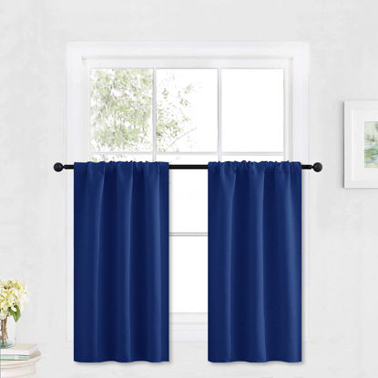 Picture of RYB HOME Blackout Curtains Small Window Decor Energy Efficiency Drapes for Kitchen Bedroom Basement Bath Tub Cafe, 29 inch Width x 36 inch Length, Marine Blue, 2 Panels
