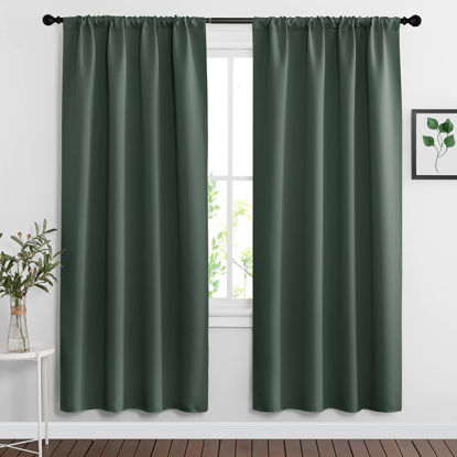 Picture of RYB HOME Living Room Curtains 72 inch Length 2 Panels Set, Thermal Insulated Privacy Window Drapes Rod Pocket Design All Lights Blocking for Bedroom Studio, W 42 x L 72 inch, Dark Green
