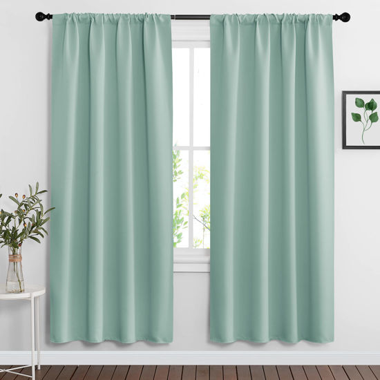 Picture of RYB HOME Rod Pocket Blackout Curtains for Living Room, Thermal Insulated Noise Reducing Window Drapes Room Darkening Shades for Bedroom Studio, 42 x 72 inch, 2 Panels Package, Aqua
