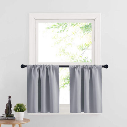 Picture of RYB HOME Half Window Curtains - Sunlight Block Privacy Curtains Thermal Insulated Drapes for Kitchen Cafe Kids Nursery Bedroom Living Room, W 29 x L 24 Each, Silver Grey, 2 Panels