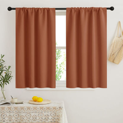 Picture of RYB HOME Orange Short Curtains Blackout, 45 inch Durable Cafe Curtains Room Darkening Window Drapes Privacy Protection for Basement Closet Kithen, W34 x L45 inch, 2 Panels