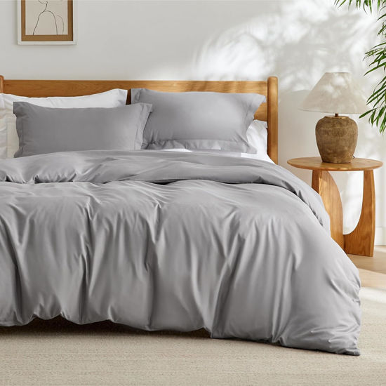 Picture of Bedsure Grey Duvet Cover Oversized Queen Size - Soft Double Brushed Duvet Cover for Kids with Zipper Closure, 3 Pieces, Includes 1 Duvet Cover (98"x98") & 2 Pillow Shams, NO Comforter