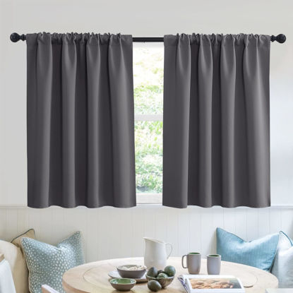Picture of RYB HOME Blackout Curtains for Bedroom, Small Window Valances Tiers Curtain Set Light Block Privacy Drapes for Kitchen Kids Nursery Bathroom, W 52 x L 36 per Panel, Grey, 1 Pair