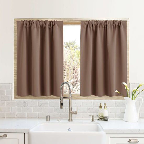 Picture of RYB HOME RV Camper Door Window Curtains -Blackout Privacy Curtains & Drapes for Bathroom Bedroom Kitchen Portable Travel Trailer Small Window Decor, W 34 x L 24, Mocha, 2 Panels