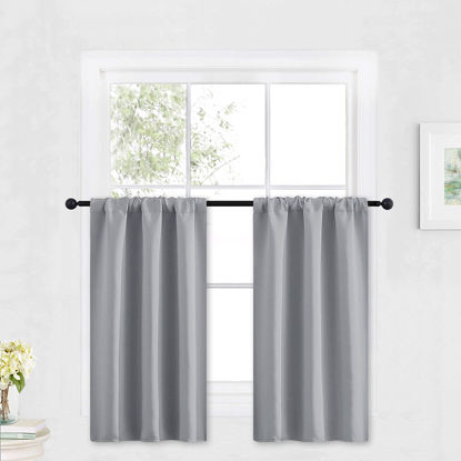 Picture of RYB HOME Small Window Curtains - Light Block Privacy Portable Curtains for Bedroom Kitchen Cabinet Kid Basement RV Curtains, Wide 29 x Long 36 per Panel, Silver Grey, 2 Pcs