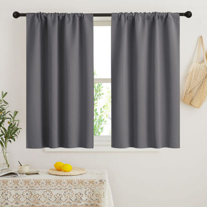 Picture of RYB HOME Mini Curtains for Small Window, Blackout Privacy Short Curtains Drapes Energy Efficient Shades for RV Camper Cafe Bathroom, W34 x L45 inches, Set of 2, Grey