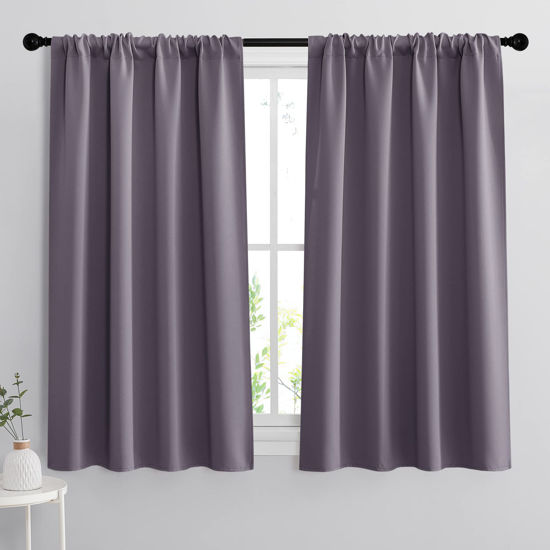 Picture of RYB HOME Blackout Curtains for Bedroom - Thermal Insulating Privacy Window Curtains for Kids Nursey Dining Bathroom Home Office Decor, Width 42 x Length 45 inches, Greyish Purple, 2 Panels
