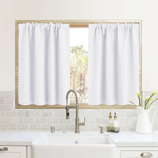 Picture of RYB HOME RV Camper Door Window Curtains -Blackout Privacy Curtains & Drapes for Bathroom Bedroom Kitchen Portable Travel Trailer Small Window Decor, W 34 x L 24, Pure White, 2 Panels