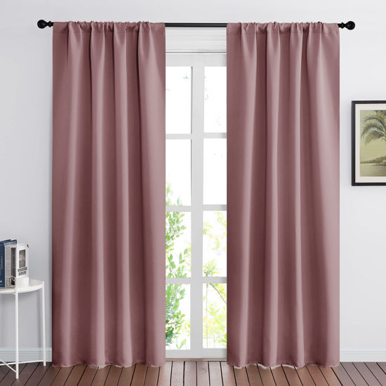 Picture of RYB HOME Living Room Curtains Blackout - Light Block Energy Efficiency Small Window Treatment Drapes for Kitchen Dining Baby Nursery Farmhouse Decor, W 42 x L 84 inch, Dusty Rose, 2 Panels
