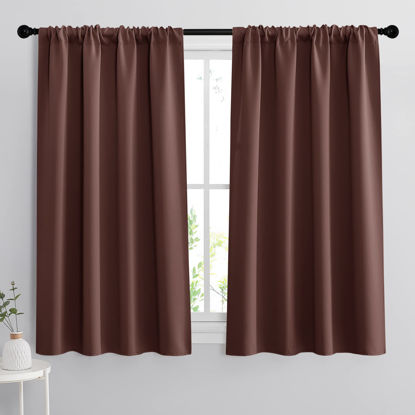 Picture of RYB HOME Small Curtains for Bathroom Window, Heavy Duty Thick Privacy Panels Blackout Energy Smart Curtains Drapes for Kitchen Cabinet, Wide 42 x Long 45 inch, 2 Panel Set, Chocolate Brown