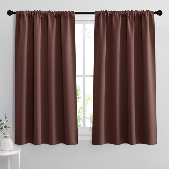 Picture of RYB HOME Small Curtains for Bathroom Window, Heavy Duty Thick Privacy Panels Blackout Energy Smart Curtains Drapes for Kitchen Cabinet, Wide 42 x Long 45 inch, 2 Panel Set, Chocolate Brown