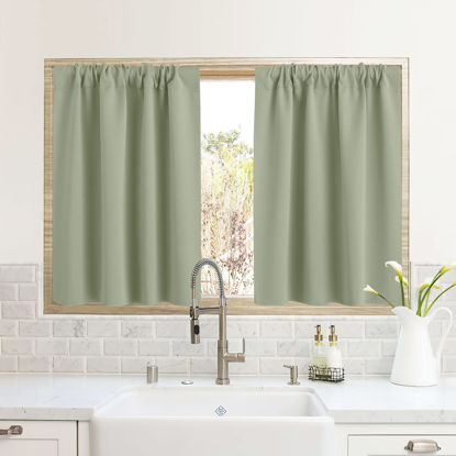 Picture of RYB HOME RV Camper Door Window Curtains -Blackout Privacy Curtains & Drapes for Bathroom Bedroom Kitchen Portable Travel Trailer Small Window Decor, W 34 x L 24, Sage Green, 2 Panels