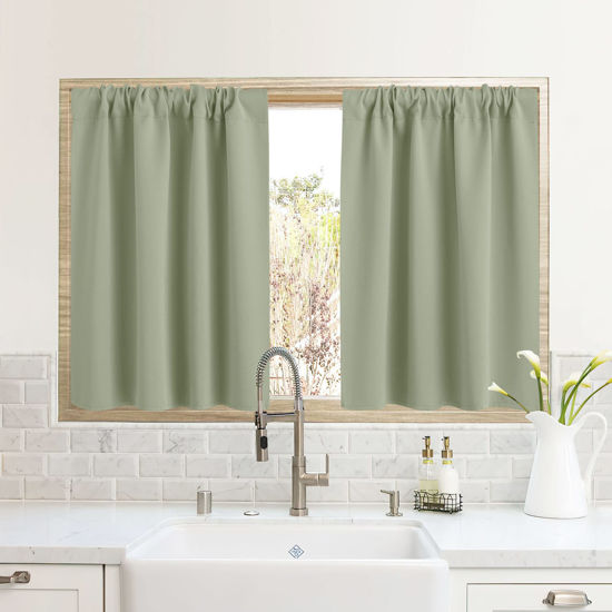 Picture of RYB HOME RV Camper Door Window Curtains -Blackout Privacy Curtains & Drapes for Bathroom Bedroom Kitchen Portable Travel Trailer Small Window Decor, W 34 x L 24, Sage Green, 2 Panels