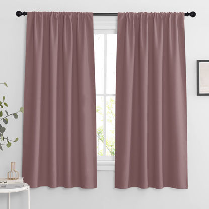 Picture of RYB HOME Bedroom Curtains Blackout - Light Block Energy Efficiency Small Window Treatment Drapes for Kitchen Dining Baby Nursery Morden Decor, W 42 x L 63 inch, Dusty Rose, 2 Panels