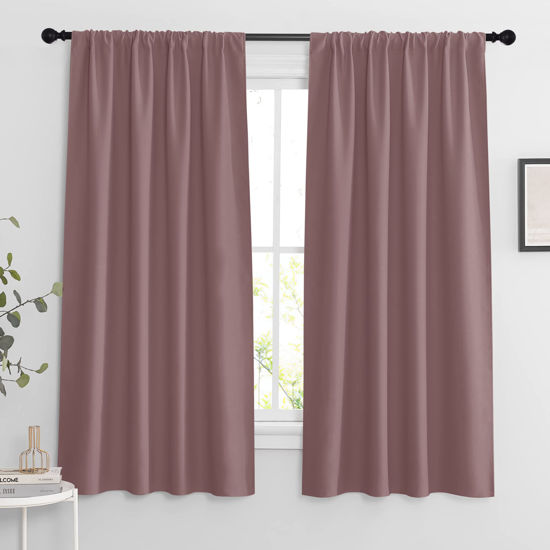 Picture of RYB HOME Bedroom Curtains Blackout - Light Block Energy Efficiency Small Window Treatment Drapes for Kitchen Dining Baby Nursery Morden Decor, W 42 x L 63 inch, Dusty Rose, 2 Panels