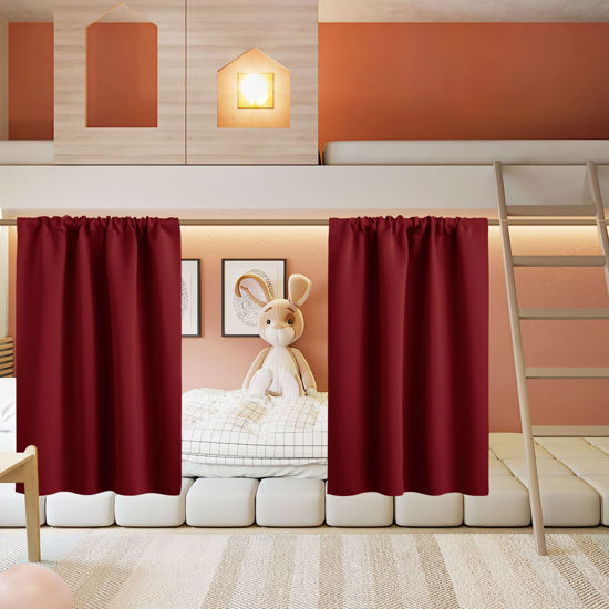 Picture of RYB HOME Small Curtains for Kitchen Window - Blackout Privacy Portable Curtain Set for Bedroom Office Bathroom Basement Garage Storage Enclosure RV Bunk, W 34 x L 30, Burgundy Red, 2 Pcs