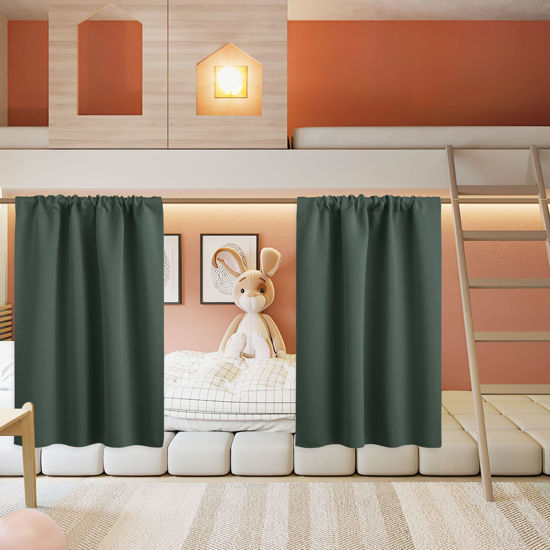 Picture of RYB HOME Small Curtains for Door Windows - Blackout Thermal Insulating Drapes for Home Theatre Bathroom Basement Cafe RV Camper Windows Blinds, Wide 34 x Long 30, Dark Green, 1 Pair