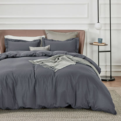 Picture of Bedsure Dark Grey Duvet Cover California King Size - Soft Double Brushed Duvet Cover for Kids with Zipper Closure, 3 Pieces, Includes 1 Duvet Cover (104"x98") & 2 Pillow Shams, NO Comforter