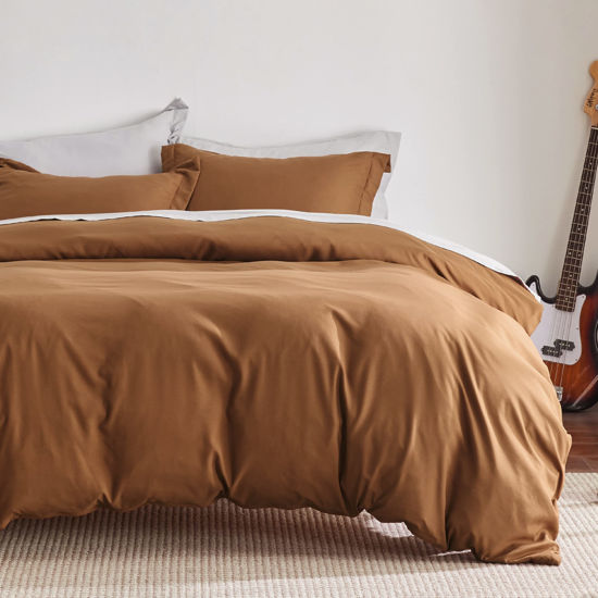 Picture of Bedsure Brown Duvet Cover Full Size - Soft Double Brushed Duvet Cover for Kids with Zipper Closure, 3 Pieces, Includes 1 Duvet Cover (80"x90") & 2 Pillow Shams, NO Comforter
