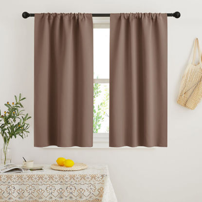 Picture of RYB HOME Small Window Curtains with Rod Pocket Design, Blackout Privacy Curtains Drapes Energy Efficient Covering for Closet Pantry W 29 x L 45 inches, 2 Panels, Mocha