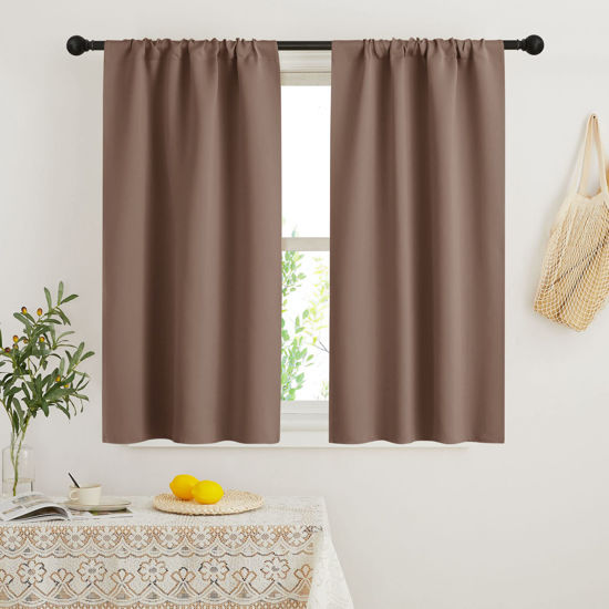 Picture of RYB HOME Small Window Curtains with Rod Pocket Design, Blackout Privacy Curtains Drapes Energy Efficient Covering for Closet Pantry W 29 x L 45 inches, 2 Panels, Mocha