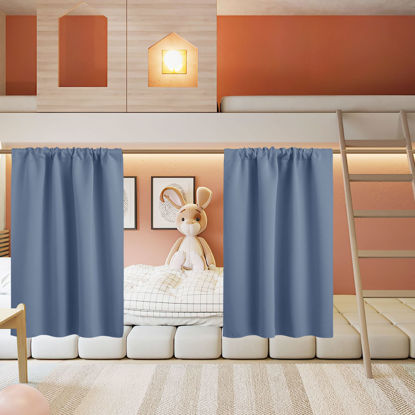 Picture of RYB HOME Small Curtains for Bathroom Windows, Blackout Blinds Shades for Bedroom Dorm Storage Cabinet Door Basement Farmhouse Decor, W 34 x L 36 inches, Stone Blue, 2 Panels