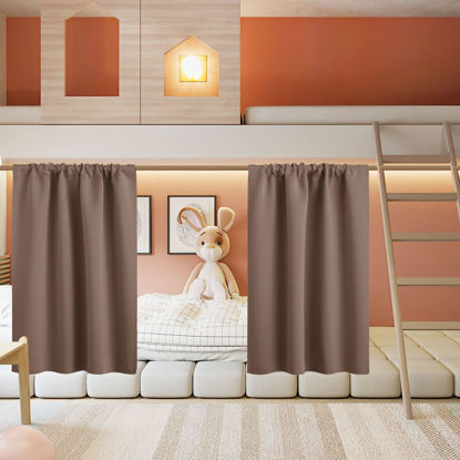 Picture of RYB HOME Short Curtains for Living Room Blackout Portable Blinds Shades for Bedroom Bathroom Basement Garage RV Camper Windows, 34 inches Width x 36 inches Length, Mocha, 2 Pcs