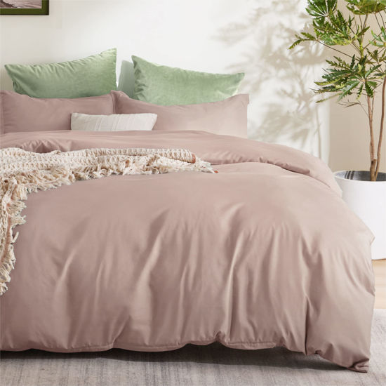 Picture of Bedsure Twin/Twin XL Duvet Cover Kids - Soft Double Brushed Duvet Cover Twin, 2 pcs, Includes 1 Dusty Rose Kids' Duvet Cover (68"x90") with Zipper Closure & 1 Pillow Sham, NO Comforter
