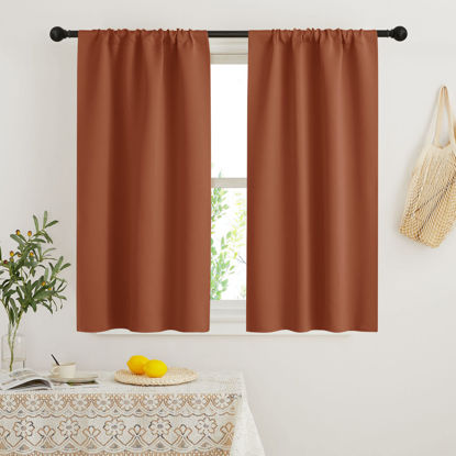 Picture of RYB HOME Orange Short Curtains Blackout, 45 inch Durable Cafe Curtains Room Darkening Window Drapes Privacy Protection for Basement Closet Kithen, W29 x L45 inch, 2 Panels