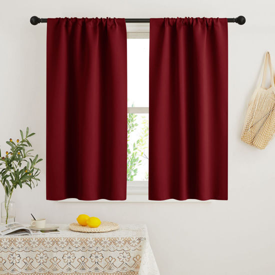 Picture of RYB HOME Kitchen Curtains 45 inch Length 2 Panels Set, Privacy Assured Drapes Room Darkening Small Window Treatment for Cafe Bathroom, W29 x L45 inch, Burgundy Red