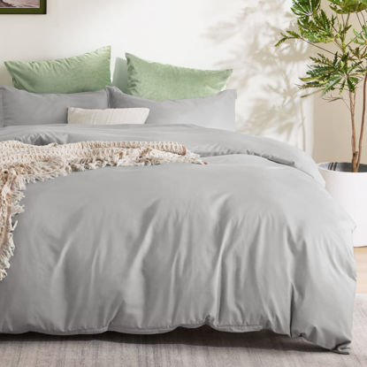 Picture of Bedsure Silver Grey Duvet Cover Full Size - Soft Double Brushed Duvet Cover for Kids with Zipper Closure, 3 Pieces, Includes 1 Duvet Cover (80"x90") & 2 Pillow Shams, NO Comforter