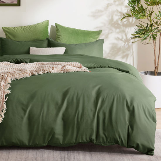 Picture of Bedsure Olive Green Duvet Cover Full Size - Soft Double Brushed Duvet Cover for Kids with Zipper Closure, 3 Pieces, Includes 1 Duvet Cover (80"x90") & 2 Pillow Shams, NO Comforter