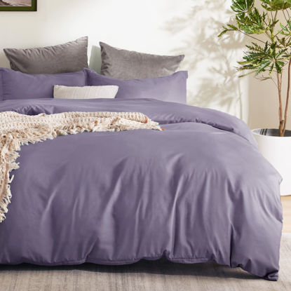 Picture of Bedsure Grayish Purple Duvet Cover King Size - Soft Double Brushed Duvet Cover for Kids with Zipper Closure, 3 Pieces, Includes 1 Duvet Cover (104"x90") & 2 Pillow Shams, NO Comforter