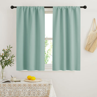 Picture of RYB HOME Dorm Curtains Room Darkening, 45 inch Length Privacy Window Treatment Thermal Insulated Covers for Shortage Room Studio Nursery, W29 x L45 inch, 2 Panels, Aqua